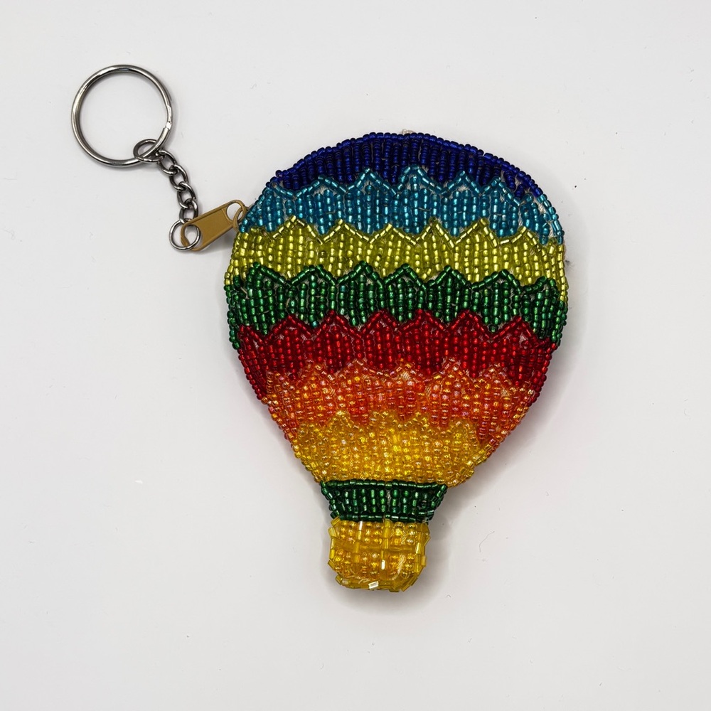Colorful Beaded Vintage Hot Air Balloon zipper Keychain
